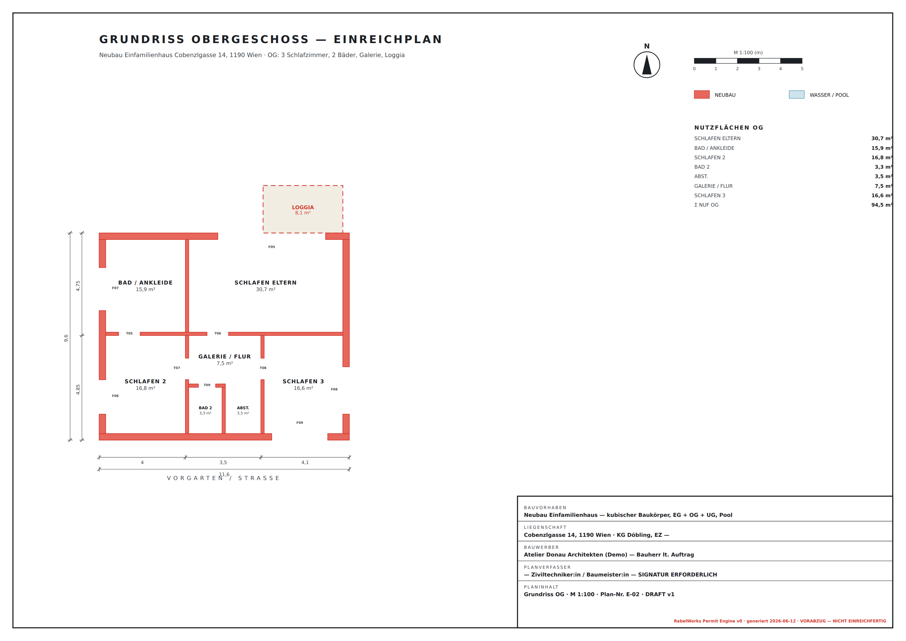 Grundriss Obergeschoss M 1:100